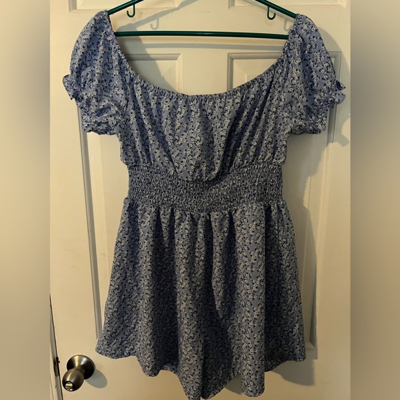 Women's Floral Printed Romper Ruffle Sleeve Square Neck Smocked Waist Jumpsuit - Picture 6 of 7